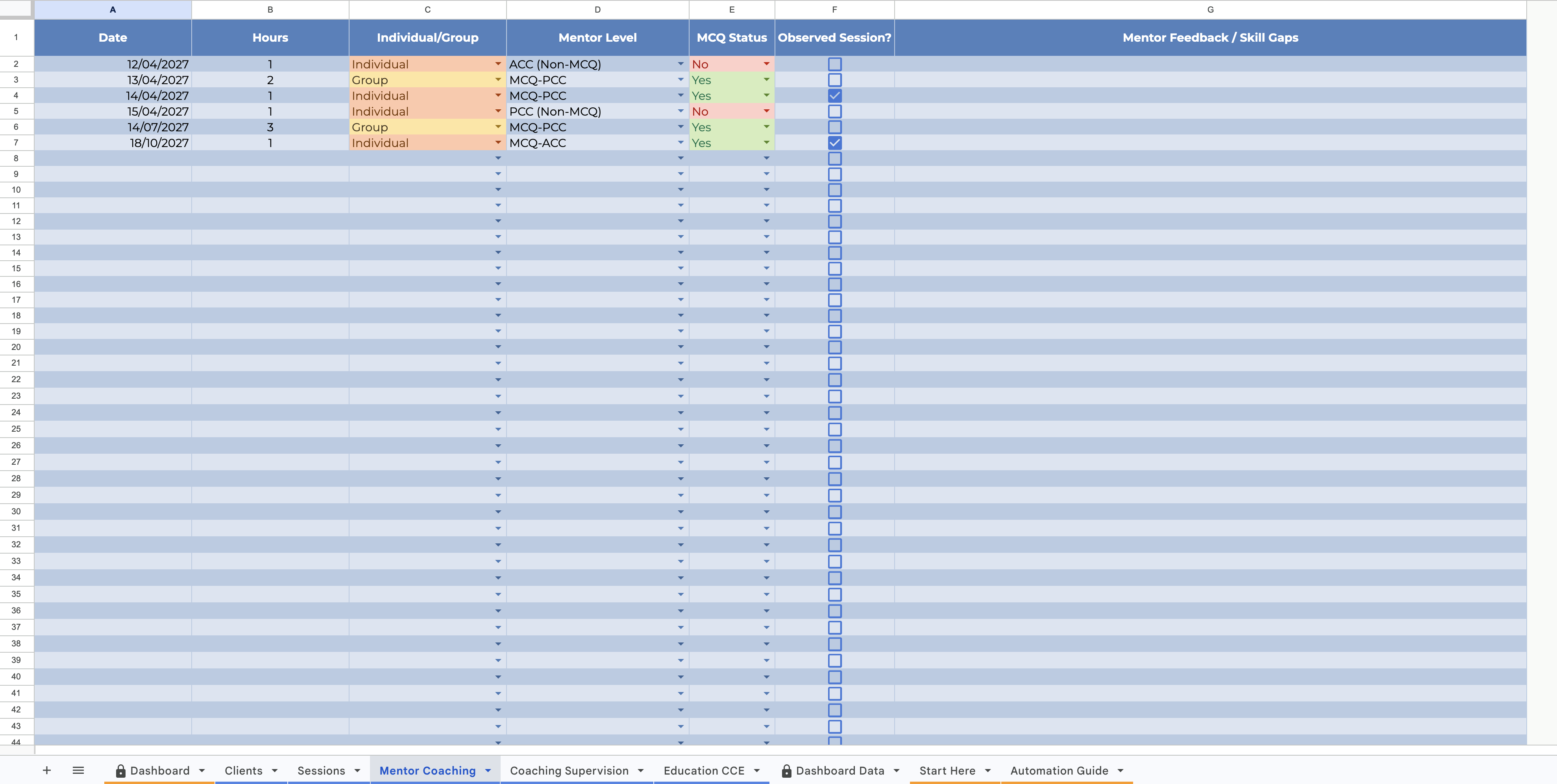 ICF Coaching Tracker System Mentor Coaching